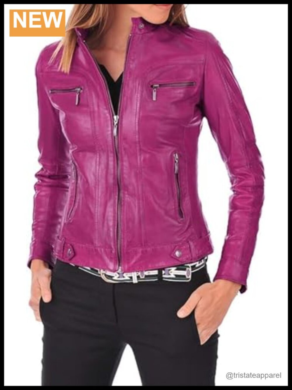 Genuine Lambskin Leather Motorcycle Bomber Jacket Biker